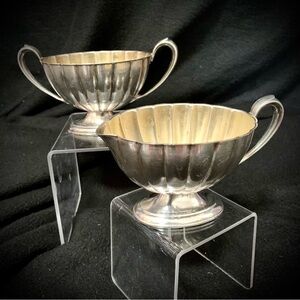 Vintage Wm. Rogers Silverplate Creamer & Sugar Bowl Set #2472 Gold Wash Interior
